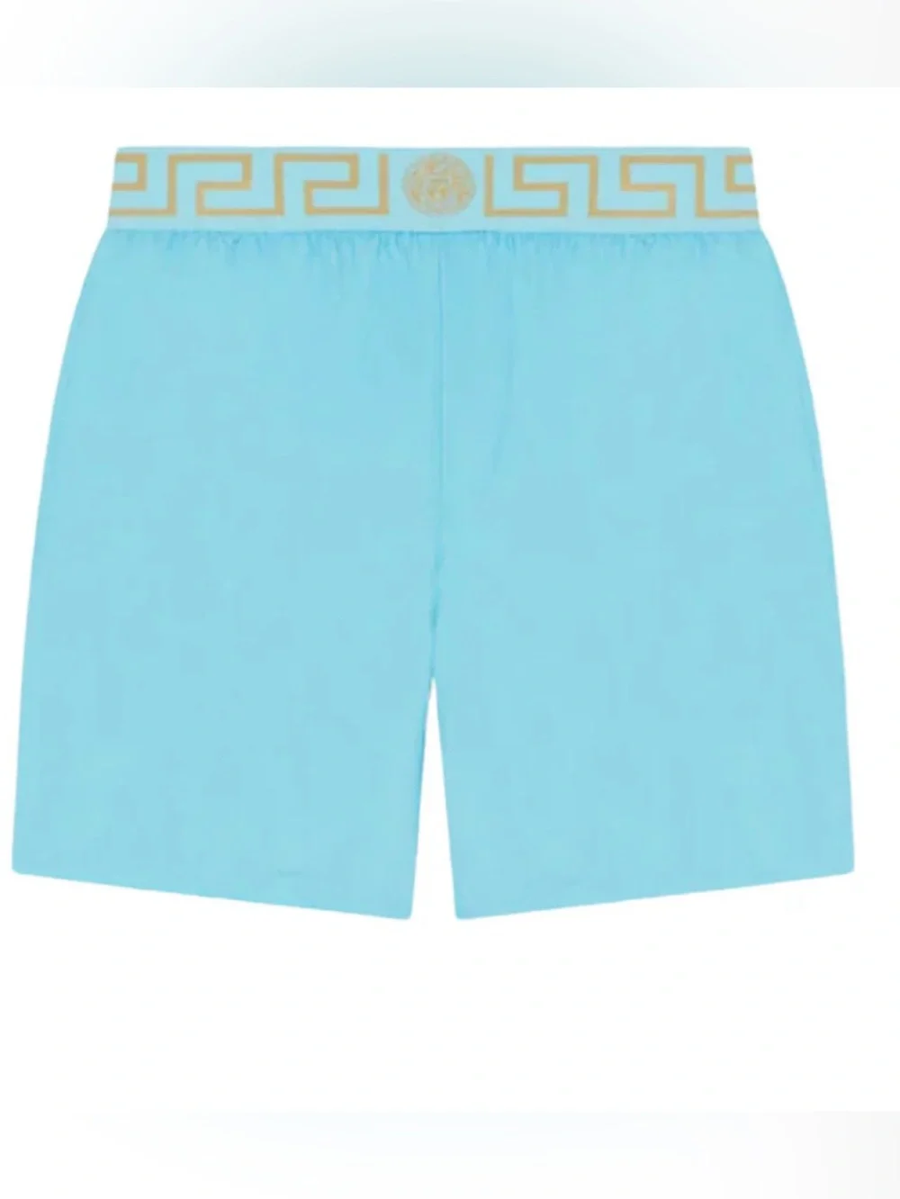 Versace Turquoise Swim Trunks with Gold Waistband - Picture 1 of 9